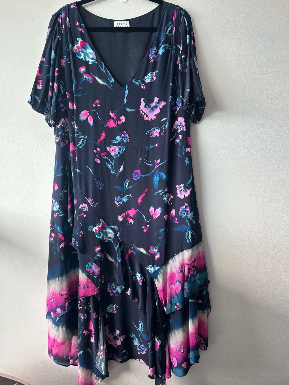 Tanya Taylor Estrella Floral Ruffle Silk Midi Dress
